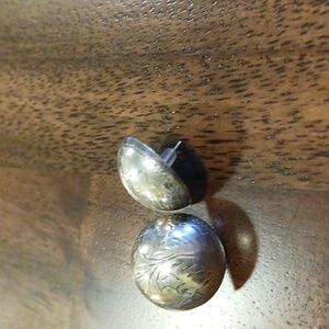 Sterling silver button shaped earrings with flower designs